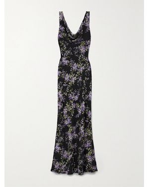 Norma Kamali Draped Floral-Print Georgette Gown - Black