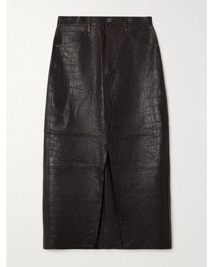 FRAME The Midaxi Croc-Effect Leather Midi Skirt - Black