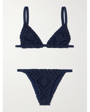 SARA CRISTINA Sun Crocheted Cotton Triangle Bikini - Blau