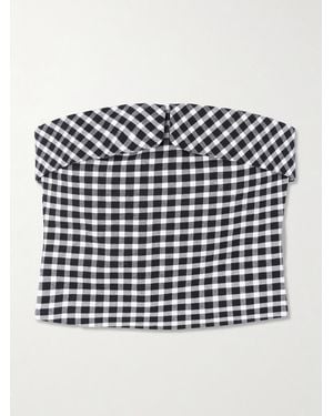 Posse Chiara Cropped Strapless Checked Cotton-Blend Top - Blue