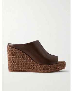 Brunello Cucinelli Leather Platform Wedge Espadrille Sandals - Brown