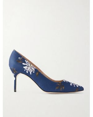 Manolo Blahnik Emilia Wickstead 70 Floral-Print Woven Court Shoes - Blue