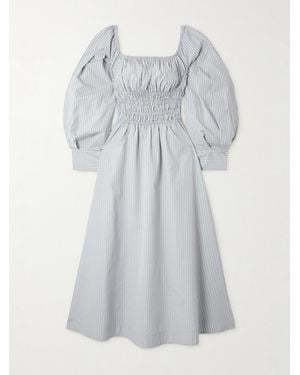 Altuzarra Josie Shirred Striped Cotton-Poplin Midi Dress - Gray