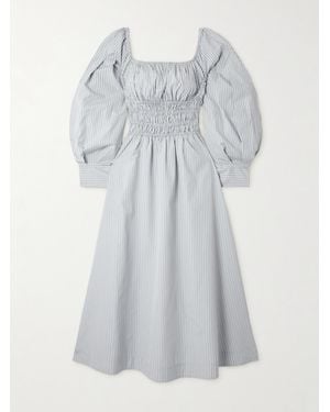 Altuzarra Josie Shirred Striped Cotton-Poplin Midi Dress - Grey