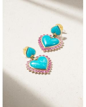 Emily P. Wheeler Boucles D'Oreilles En Or 18 Carats (750/1000) Recyclé, Turquoises Et Saphirs Queen Of Hearts - Bleu