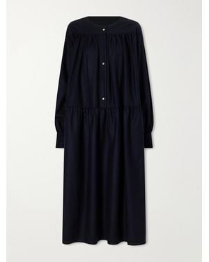 Les Vacances d'Irina Calla Gathered Wool-Flannel Midi Dress - Blue