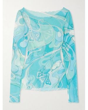 PUCCI Printed Stretch-Tulle Top - Blue