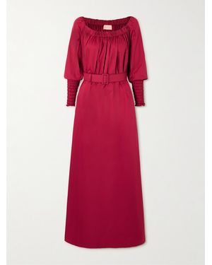 Marta Ferri Noel Belted Gathered Cotton-Sateen Maxi Dress