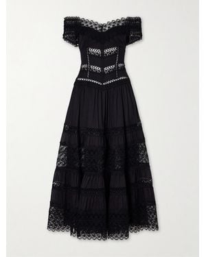 Charo Ruiz Amaira Embroidered Lace-Trimmed Cotton-Blend Maxi Dress - Black
