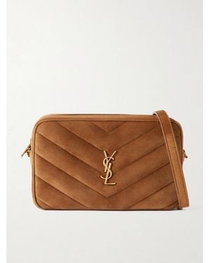 Saint Laurent Loulou Cassandra-Embellished Suede Shoulder Bag - Brown