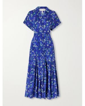 Saloni Riya Floral-Printed Chiffon Midi Dress - Blue