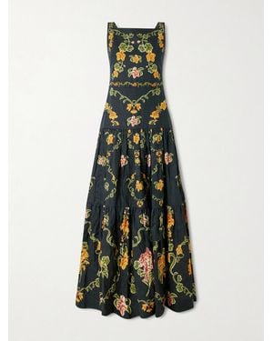 Agua Bendita Abeja Maxikleid Aus Leinen Mit Blumenprint - Weiß