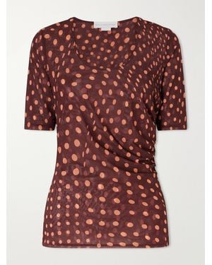 Stella McCartney Gathered Polka-Dot Mesh T-Shirt