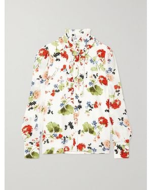 Erdem Constance Ruffled Floral-Print Silk Crepe De Chine Blouse - Grey