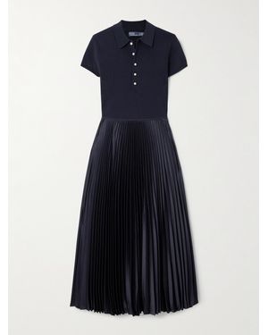 Polo Ralph Lauren Pleated Stretch-Knit And Recycled-Satin Midi Dress - Blue