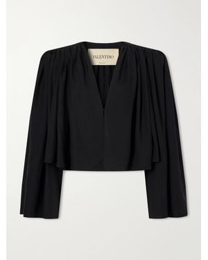 Valentino Garavani Silk-Crepe Crop Jacket - Black