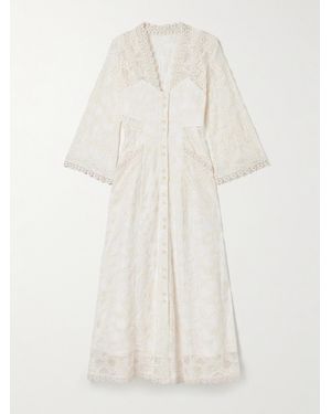 Maison Mayle Valesca Silk Jacquard-Trimmed Cotton-Blend Guipure Lace Midi Dress - White