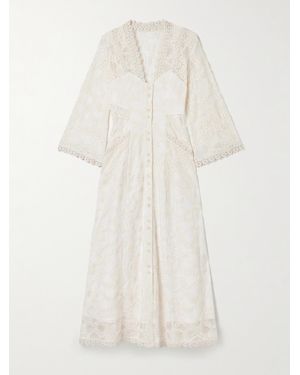 Maison Mayle Valesca Silk Jacquard-Trimmed Cotton-Blend Guipure Lace Midi Dress - White