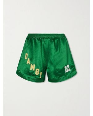 Mother The Star Player Embroidered Satin Shorts - Green