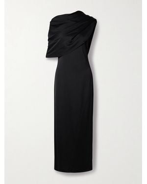 Another Tomorrow Draped Wool-Blend Satin Maxi Dress - Black