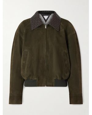 Bottega Veneta Veste En Daim À Finitions En Cuir Intrecciato - Vert