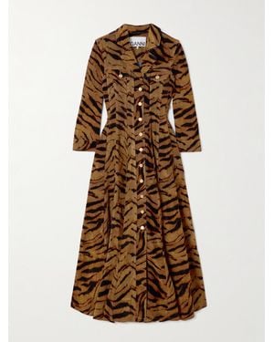 Ganni Printed Flocked Denim Maxi Dress - Natural