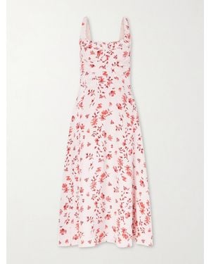 Emilia Wickstead Verena Ruched Floral-Print Silk Midi Dress - Pink