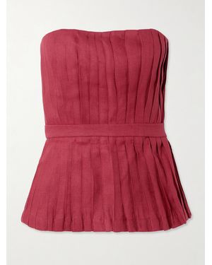 ANDRES OTALORA Encantadora Strapless Belted Pleated Linen Top - Red
