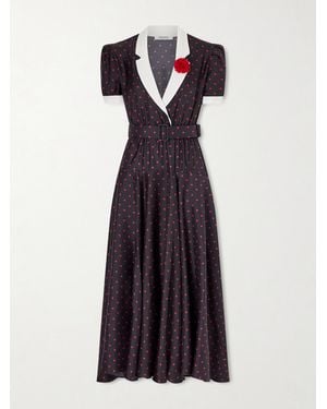 Rodarte Belted Printed Silk-Twill Gown - Blue