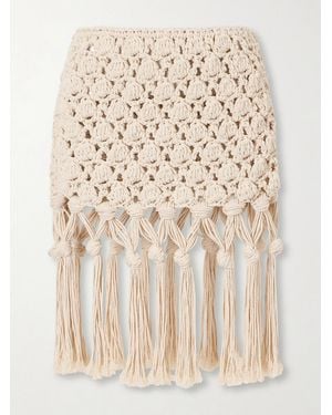 Balmain Fringed Crochet-Knit Cotton Mini Skirt - Natural