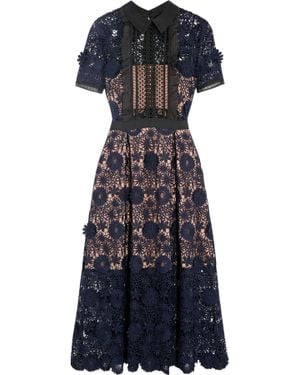 Self-Portrait Camilla Chiffon-trimmed Guipure Lace Dress - Blue