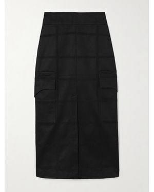 D'Estree Ines Checko Checked Cotton-Jacquard Midi Skirt - Black
