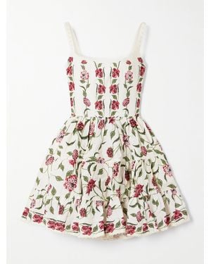 Agua Bendita Granadilla Tiered Floral-Print Linen Mini Dress - White