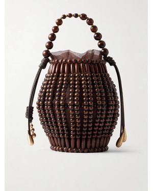 Cult Gaia Lanterna Wood-Beaded Mini Bag - Brown