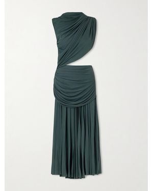 Proenza Schouler Irma Ruched Pleated Jersey Maxi Dress - Green