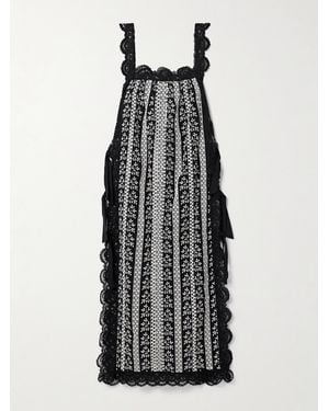 Loretta Caponi Fiocchini Lace-Trimmed Embroidered Cotton-Voile Midi Dress - White