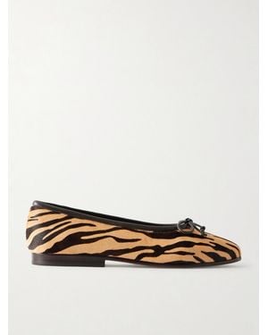 Loeffler Randall Noelle Bow-Detailed Leather-Trimmed Zebra-Print Calf Hair Ballet Flats - Multicolour
