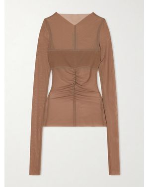 Rick Owens Ruched Stretch-Mesh T-Shirt - Brown