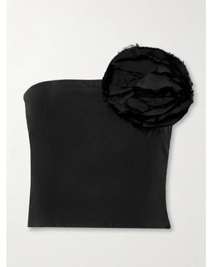 BERNADETTE Lena Cropped Appliquéd Taffeta Bustier Top - Black