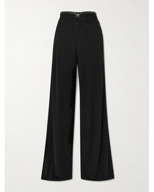 Christopher Esber Yvette Tie-Detailed Leather And Suede-Trimmed Jersey Wide-Leg Trousers - Black