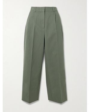 Anine Bing Belen Pleated Cotton-Twill Tapered Pants - Green