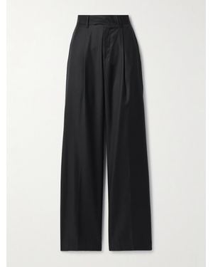 BEARE PARK Pleated Wool-Twill Wide-Leg Pants - Black