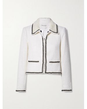 Alice + Olivia Kidman Cropped Bead-Embellished Tweed Jacket - Natural