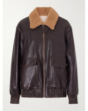 Valentino Garavani Shearling-Trimmed Leather Biker Jacket - Black