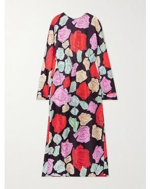 Marni Midikleid Aus Seiden-Twill Mit Blumenprint - Rot