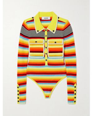 Christopher John Rogers Striped Ribbed-Knit Bodysuit - Multicolour