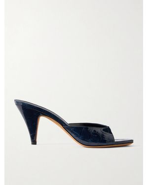 Jude Haze Croc-Effect Leather Mules - Blue