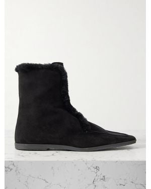 TOTEME Shearling-Trimmed Suede Ankle Boots - Black