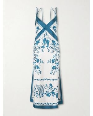 Erdem Floral-Print Silk-Twill Midi Dress - Blue