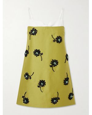 ShuShu/Tong Corseted Floral-Appliqué Bead-Embellished Crepe Mini Dress - Yellow